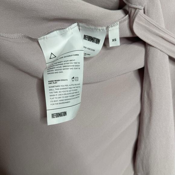 Reformation Blush Wrap Maxi Dress V Neck Flutter Sleeve Wedding Guest Outfit - Picture 3 of 7